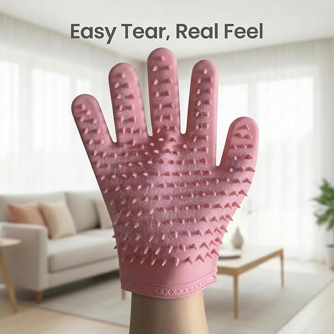 Pet Grooming & Hair Removal Gloves for Dogs & Cats, 2 Pairs Electrostatic Silicone Mitts with Soft Bristles, Enhanced 5-Finger Design for Pet Massage, Deshedding & Coat Care, Easy to Use & Clean(Red)