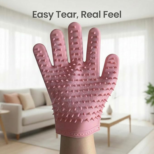 Pet Grooming & Hair Removal Gloves for Dogs & Cats, 2 Pairs Electrostatic Silicone Mitts with Soft Bristles, Enhanced 5-Finger Design for Pet Massage, Deshedding & Coat Care, Easy to Use & Clean(Red)