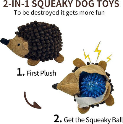 Plush Hedgehog Dog Toys 3 PCS - Squeaky No-Stuffing Hedgehog for Small and Medium Dogs - Keep Your Puppy Busy with Multi-Colored, Suitable for Indoor and Outdoor Throwing Play