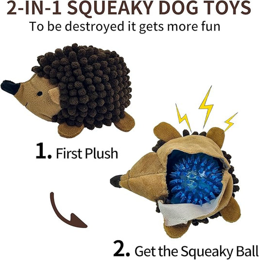 Plush Hedgehog Dog Toys 3 PCS - Squeaky No-Stuffing Hedgehog for Small and Medium Dogs - Keep Your Puppy Busy with Multi-Colored, Suitable for Indoor and Outdoor Throwing Play