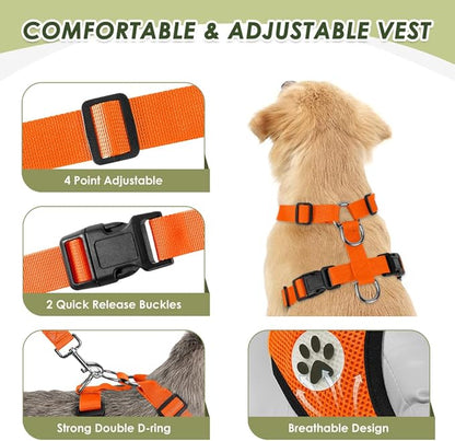Lukovee Dog Seat Belt for Car, Adjustable Dog Car Harness for Large Medium Small Dogs, Soft Padded & Breathable Mesh Dog Seatbelt with Car Vehicle Connector Strap (Orange Double Clip,Large)