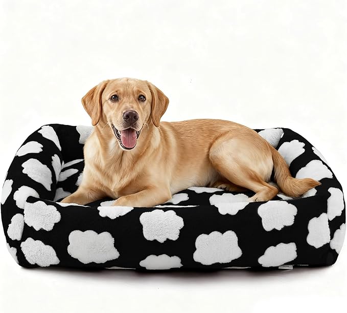 JOEJOY XL Dog Beds Large Sized Dog, Rectangle Washable Orthopedic Pet Bed with Removable Zipper Cover, Cute Soft Calming Puppy Pet Bed with Jacquard Shaggy Plush & Non Skid Bottom