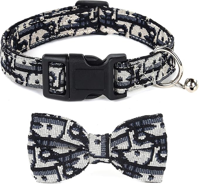 Bowtie Collars for Small Dogs, Elegant Puppy Collars, Tiny Dog Collars with Bowtie Adjustable 9.8"-13.8", Black, S