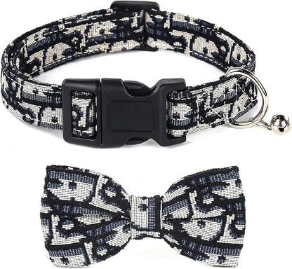 Bowtie Collars for Small Dogs, Elegant Puppy Collars, Tiny Dog Collars with Bowtie Adjustable 9.8"-13.8", Black, S