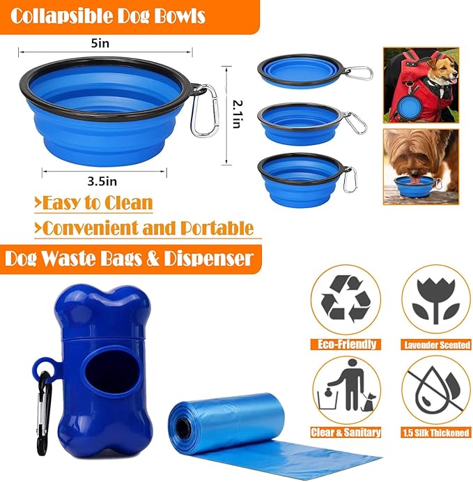 LOBEVE No Pull Dog Harness, Collar & Leash Set | Includes Dog Seat Belt, Collapsible Bowls & Poop Bag Dispenser. Ideal for Training, Walking, Hiking. Fits Small to Large Dogs(Blue-L)