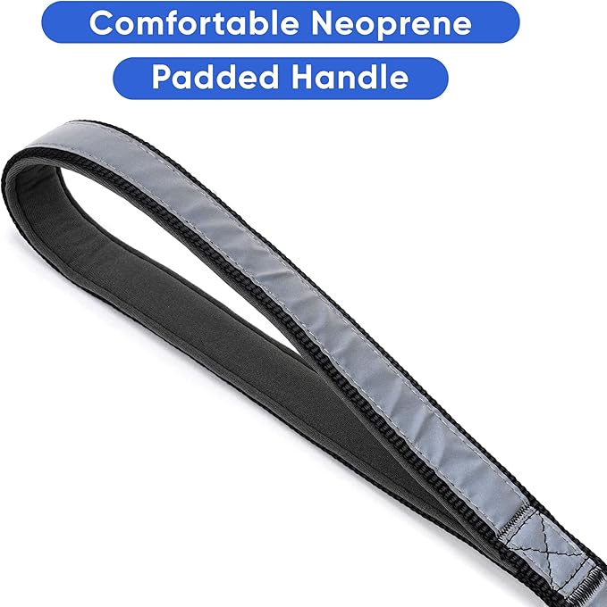 Pawtitas Black Dog Leash 6 ft Custom ID Lead for Dogs & Puppies Reflective Comfortable Padded Handle Embroidered Name & Phone Number