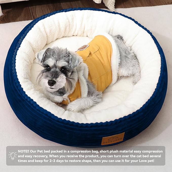 Zerbuger 23in Round Cat Dog Bed for Large Medium Small Dogs Cats, Machine Washable Sleeping Sofa, Non-Slip Bottom Breathable Soft Calming Pet Cuddler for Indoor/Outdoor/Car/Cage, Navy Blue