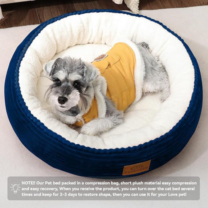 Zerbuger 23in Round Cat Dog Bed for Large Medium Small Dogs Cats, Machine Washable Sleeping Sofa, Non-Slip Bottom Breathable Soft Calming Pet Cuddler for Indoor/Outdoor/Car/Cage, Navy Blue
