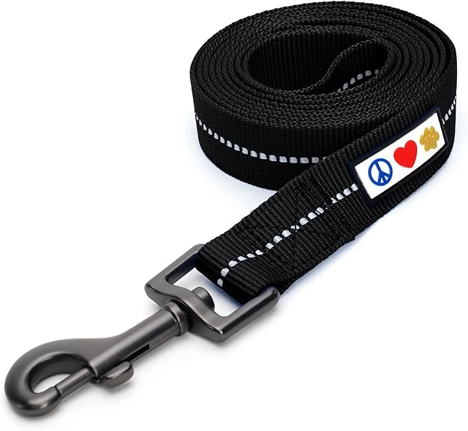 Pawtitas Black Dog Leash 6 ft M/L Reflective Durable Lightweight Recycled Lead for Medium or Large Dogs and Puppies