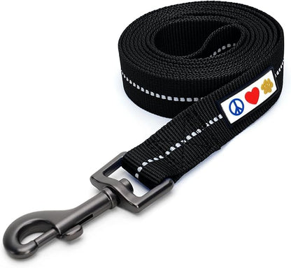 Pawtitas Black Dog Leash 6 ft M/L Reflective Durable Lightweight Recycled Lead for Medium or Large Dogs and Puppies