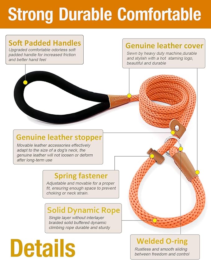 lynxking Dog Leash Slip Lead 5 6 8 FT Dog Training Leash Strong Heavy Duty Braided No Pull Training Lead Leashes for Small Medium Large Dogs