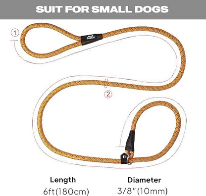 TwoEar 6FT Slip Lead Dog Leash, Heavy Duty Slip Leash for Dogs with Highly Reflective, Strong Rope Slip Leads No Pull Pet Training Leashes for Small Dogs (3/8", Orange)