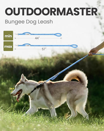 OutdoorMaster Bungee Dog Leash, Heavy Duty Dog Leash with Shock Absorption, 2 Padded Handles Training Leash, Improved Dog Safety and Comfort - Blue Upgraded, 4FT