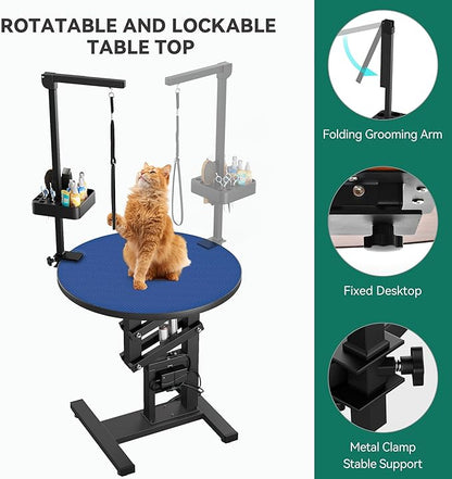YITAHOME 24" Electric Lift Dog Grooming Table, Rotating Desktop Grooming Table for Dogs at Home, Adjustable Overhead Arm & Tools Organizer Pet Grooming Station for Small Dogs Cats, Blue