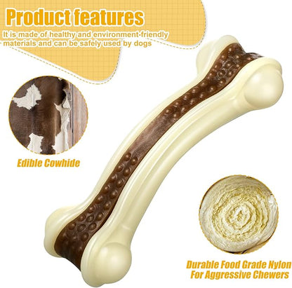 Sosation 3 Pack Chew Toys for Aggressive Chewers, Bone Toys Nylon Beef Flavor Dog Teething Toys for Large/Medium/Small Puppies Breeds(Large, Curved Bone)