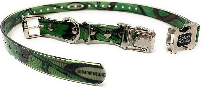 Sparky Pet Co - Apollo ECollar Replacement Strap - Dog Collar - Waterproof Biothane - Adjustable - Double Buckle - Quick Snap Metal Clasp - for Invisible Fence Systems - 1" x 30" (Green Camo)