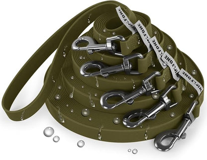 Wolfone 20ft Army Green Long Leash - Waterproof Training Dog Leash for Recall, Swimming, Camping, Beach, Hunting, Walking
