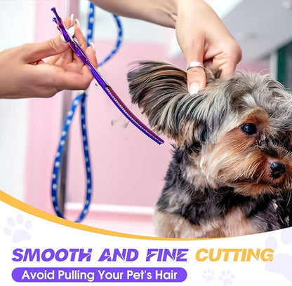 JASON 7.5" Curved Chunkers Shears - Professional Dog Scissors for Grooming, Japanese 440C Stainless Steel Blender Shears with Diamond Adjustable Screw (35 Teeth, Purple) Christmas Gift