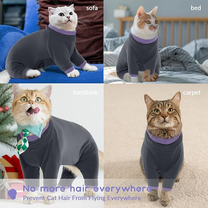 QBLEEV Cat Clothes, Soft Cat Sweaters for Cats Only, Kitten Surgery Recovery Suit Onesie Pajamas, Four Legs Cats Shirts Apparel Clothing for Hair Loss Prevention, Blue, L