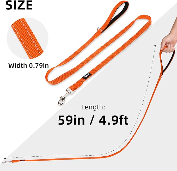 PUPTECK Reflective Dog Leash with Comfortable Padded Handle Durable Nylon Dog Lead for Small Medium and Large Dogs Cats Walking Running Training Outside, Orange