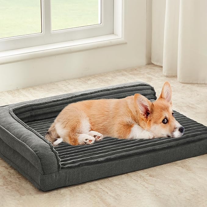 WINDRACING Orthopedic Dog Beds for Medium, Small Dogs, Waterproof Egg Foam Dog Sofa Bed with L Bolster Sides, Washable Medium Pet Bed with Removable Cover & Non-Slip Bottom, 31 x 25 inch, Gray