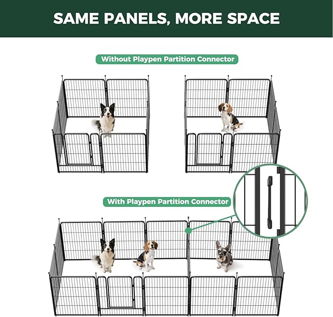 FXW Rollick Unleashed Dog Playpen for Indoor, Yard, RV Camping, 32 inch 16 Panels Dog Pen with Connectors (Pack of 2) for Small and Medium Dogs, Black│Patented