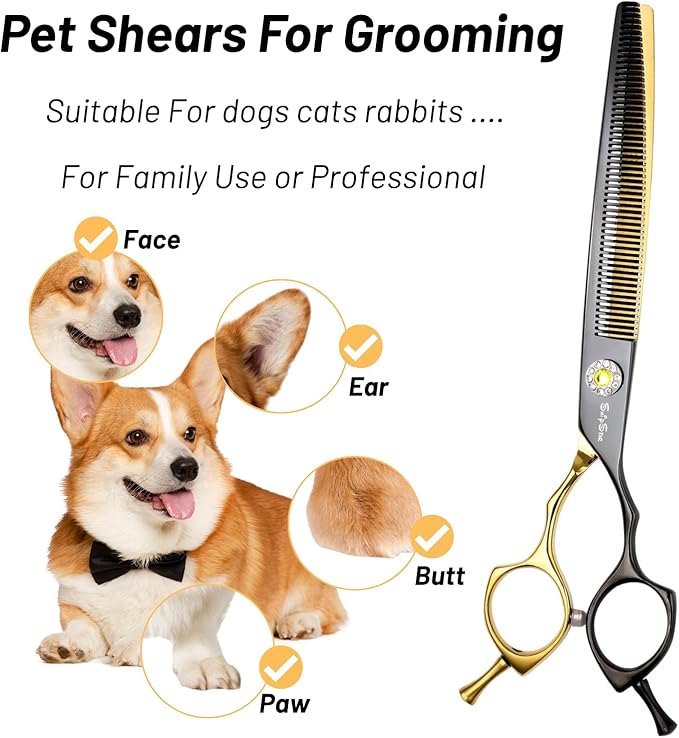 7.5inch 25° Curved Thinning Shears for Dog Grooming Scissors, 56 Teeth High-end Dog Trimming Scissors, VG10 Steel Sharp Blender, Ergonomic Professional Pet Shears for Dogs Cats Face Paws Limbs Groomer