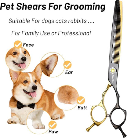 7.5inch 25° Curved Thinning Shears for Dog Grooming Scissors, 56 Teeth High-end Dog Trimming Scissors, VG10 Steel Sharp Blender, Ergonomic Professional Pet Shears for Dogs Cats Face Paws Limbs Groomer