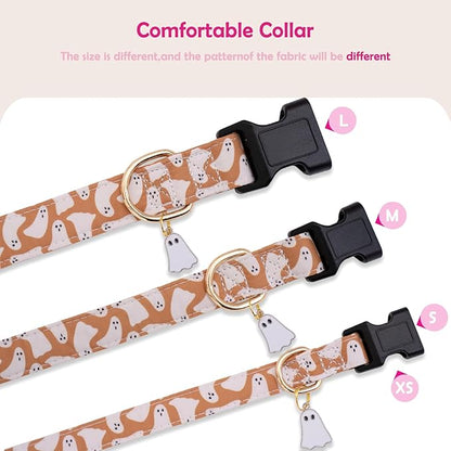 Faygarsle Fall Dog Collar - Adorable Ghost Pattern for Small, Medium & Large Dogs - Cute Orange Neckwear for Boys & Girls