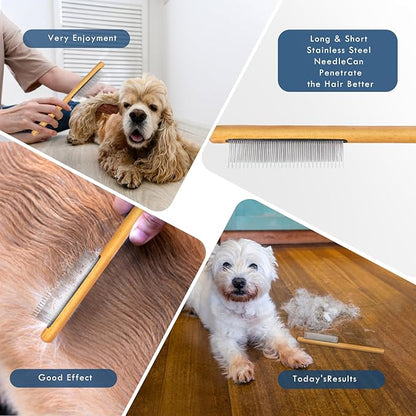 Slicker Brush for Dogs, Dog Grooming Supplies Long Pin Large Doodle Brush for Goldendoodles Poodles Bernedoodles, 3 Pcs Grooming Tools with Wooden Handle for Mats Tangles - Blue