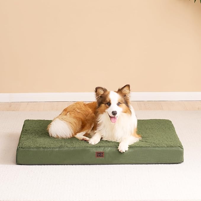 EHEYCIGA Orthopedic Foam Dog Bed, Medium, 30"L x 20"W x 3.5"Th, Dark Green