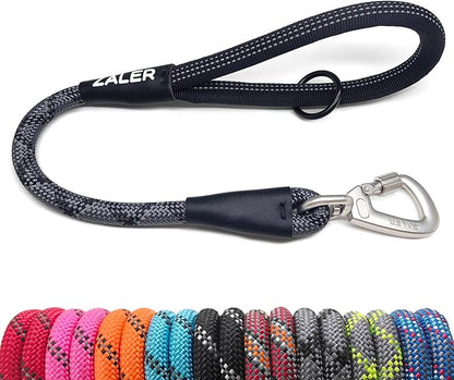 ZALER Short Dog Leash, 26 Inches Rope Traffic Leashes for Dogs, Reflective Dog Lead with O-Ring, Heavy Duty Pet Leash for Large and Medium Dogs (26" Black Gray)
