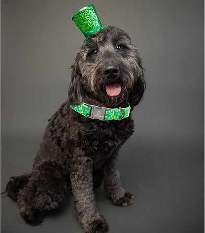 Lionheart glory Dog Collar, Cotton, Lucky Clover & Beer, Adjustable, XS-XL, Handmade Bow, for Small Dogs