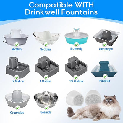 MyfatBOSS Replacement Carbon Filters for Drinkwell, Cat Water Fountain Filter, Dog Pet Fountain Filters Compatible with Petsafe Water Fountains Seaside Creekside Pagoda Seascape Butterfly Avalon 6PCS