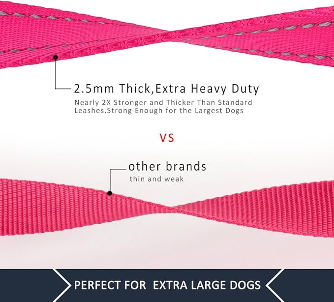 Plutus Pet Double Handle Dog Leash 5ft, Heavy Duty, Reflective Dual Handle Dog Leash for Safety Training, for Medium Large Dogs,2 Handle Leads(Pink)