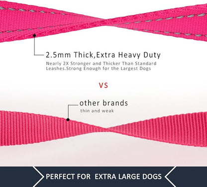 Plutus Pet Double Handle Dog Leash 4ft, Heavy Duty, Reflective Dual Handle Dog Leash for Safety Training, for Medium Large Dogs,2 Handle Leads(Pink)