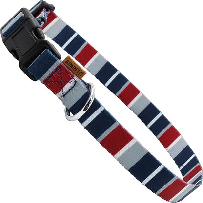 Dog Collar, Cute Multi Stripe Pattern, Soft and Adjustable Collar with Quick Release Buckle (S (Neck 11-18", Width 5/8"), Rainbow Navy)