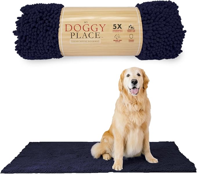My Doggy Place Dog Mud Mat, 60" x 36" Navy Blue – Thick Microfiber Entry Rug for Snow, Mud & Salt – Absorbent, Quick-Dry, Washer-Safe & Non-Slip, X-Large