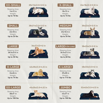 Large Dog Bed Orthopedic Washable | Beds Bolster Pet | XL Large Big Dogs | Memory Foam Couch Sofa | Waterproof with Removable Cover | Navy Blue Dog Bed