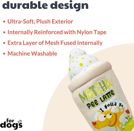 Huxley & Kent for Dogs - Matcha Pee Latte (Small) - Funny Durable Power Plush Dog Toy with Squeaker - Dog Gift