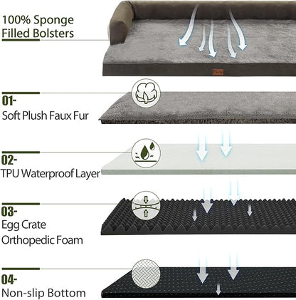Casa Paw Orthopedic Dog Beds for Extra Large Dogs, Waterproof Egg Crate Foam XL Dog Bed with Sides 45x35Inch, Big Dogs Couch Beds with Removable Washable Cover and Nonskid Bottom, Dark Green