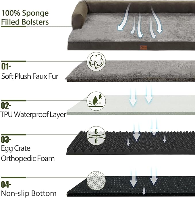 Casa Paw Orthopedic XXL Dog Beds, Waterproof Egg Crate Foam Big Pet Bed for All Breed Sized Dogs 53x42Inch, Washable Extra Large Dog Couch Bed with Removable Cover and Non-Slip Bottom, Dark Green