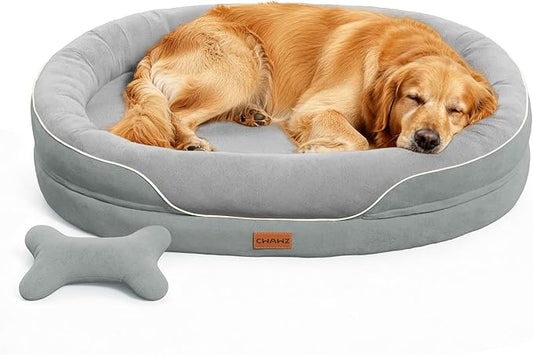 CWAWZ XL Orthopedic Dog Bed, Extra Large Dog Bed, Dog Sofa for Large Sized Dogs with Full-Surround Bolsters, Dual-Sided Dog Cooling Bed with Memory Foam, Washable Sofa with Nonslip Bottom, Light Grey