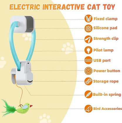CATPICK Interactive Cat Toys for Indoor Cats Automatic Electric Flying Bird Feather Mouse Toy - Best Kitten & Adult Cat Enrichment Mouse cat Toy Hanging Electric Kitty Toys for Bored Cats