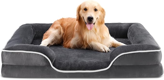 DUMOS Dog Beds, Orthopedic Medium Large Dog Bed, Machine Washable with Memory Foam, Waterproof Comfort Pet Beds with Sides, 42x32 Inch Medium Sized Grey