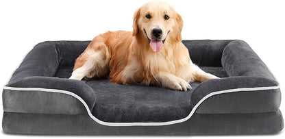 DUMOS Dog Beds, Orthopedic Medium Large Dog Bed, Machine Washable with Memory Foam, Waterproof Comfort Pet Beds with Sides, 42x32 Inch Medium Sized Grey