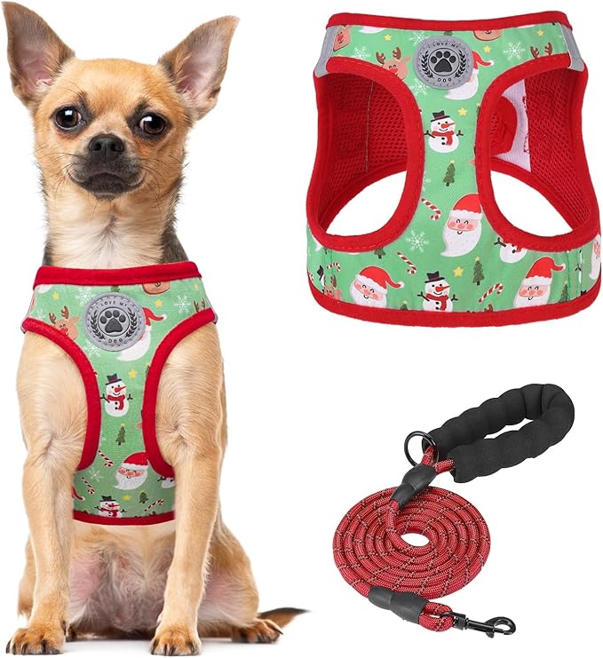 BEAUTYZOO Step in Dog Harness and Leash Set,Reflective Dog Harness No Pull No Choke Puppy Harness for Small Medium Large Dogs Cats,Soft Padded Mesh Vest Harnesses for Girl and Boy Pets,Christmas M