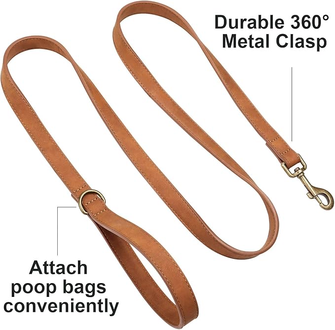 Didog Stylish PU Leather Dog Leash for Medium Dogs, Easy to Clean 5ft Dog Leashes for Large Dogs, Fashionable and Elegant for Walking, Running and Training,Light Brown, M