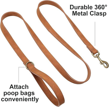 Didog Stylish PU Leather Dog Leash for Medium Dogs, Easy to Clean 5ft Dog Leashes for Large Dogs, Fashionable and Elegant for Walking, Running and Training,Light Brown, M