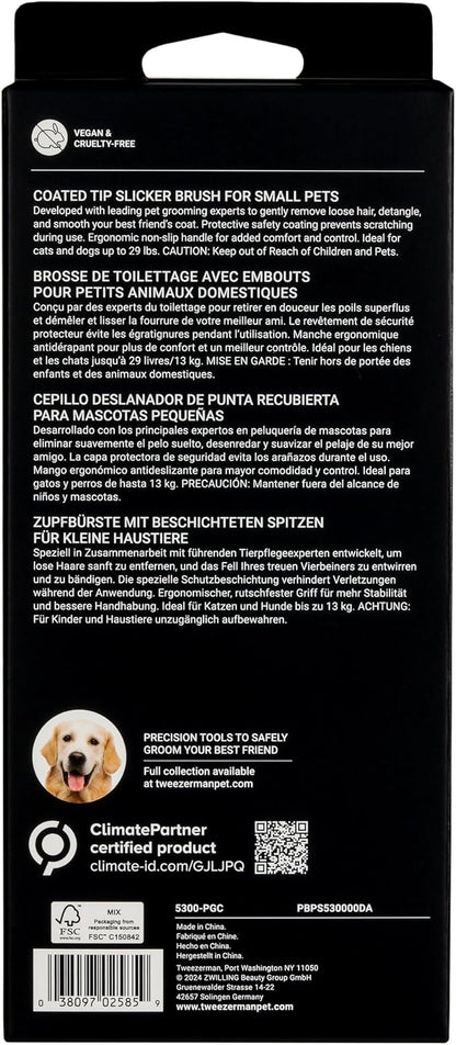 Tweezerman Dog and Cat Slicker Brush for Pets, Grooming Brush with Coated Bristles to Prevent Scratching and Ergonomic Handle